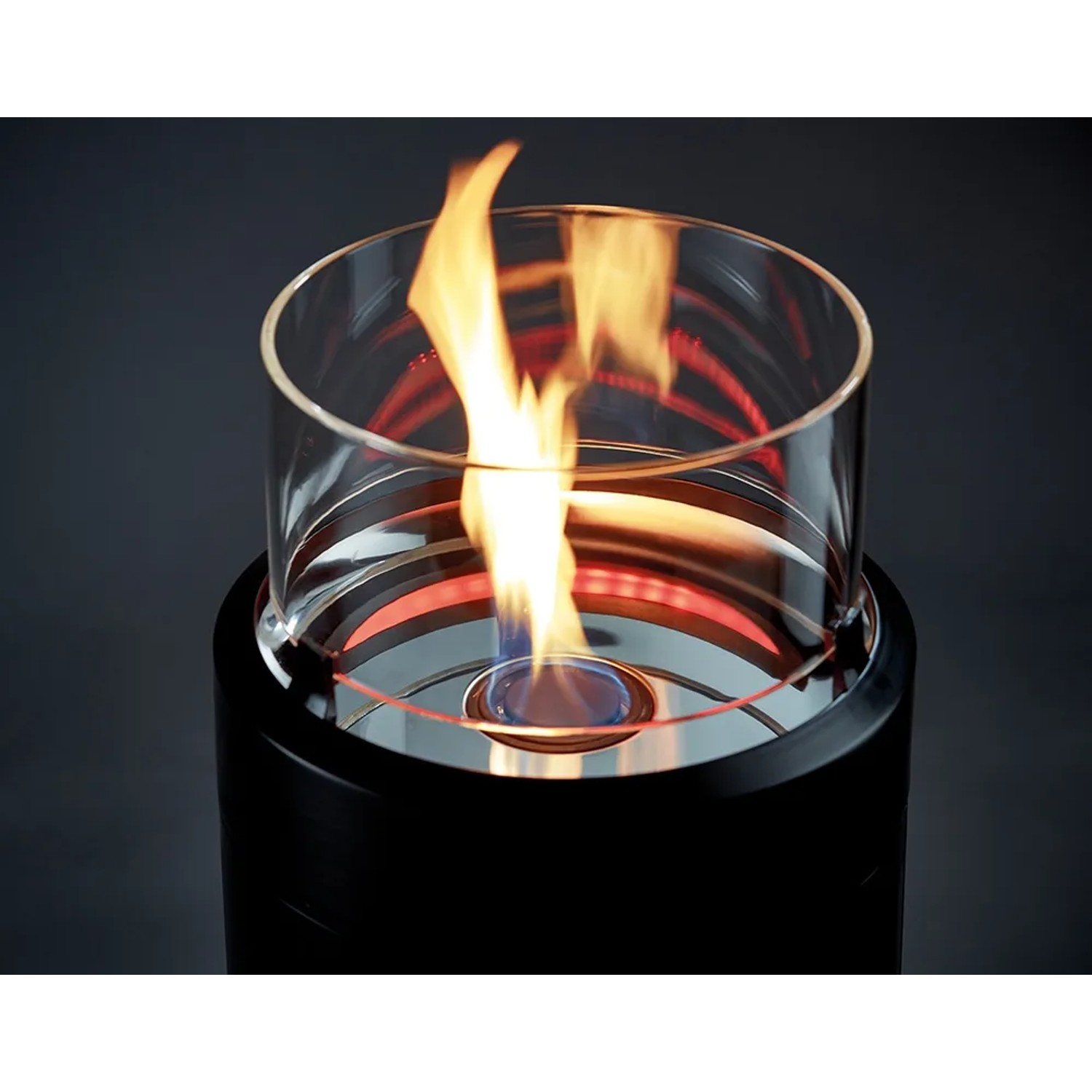 Enders® Feuerstelle Nova LED M Black-Chrome: Tischfeuer mit Glaszylinder und LED-Beleuchtung.