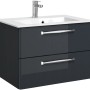 Pelipal Trentino Waschbeckenunterschrank, Anthrazit Hochglanz, 75 cm breit, mit zwei Schubladen.