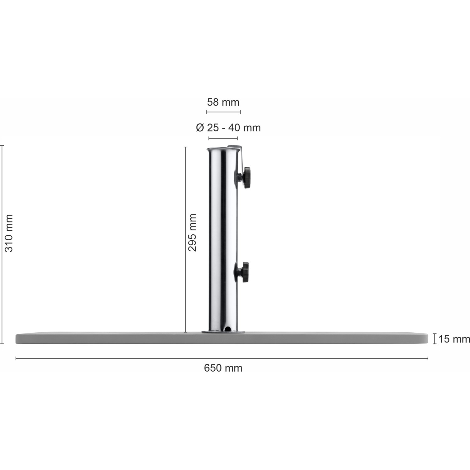 Schneider Balkonschirmständer aus Stahl, silbergrau pulverbeschichtet, mit Edelstahlrohr.