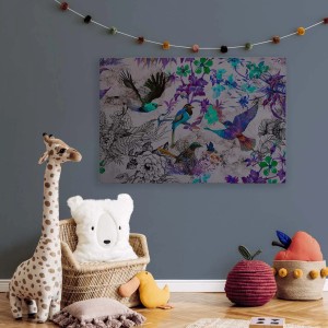 Buntes Leinwandbild „Vögel“ (120x80 cm) für Wohnzimmer & Schlafzimmer. Wanddeko mit exotischem Vogelmotiv.