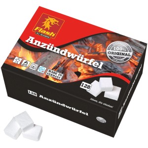 Packung Flash Anzündwürfel, 128 Stück, zum sicheren Anzünden von Grill, Ofen und Kamin.