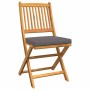 Brauner Gartenstuhl aus Akazienholz mit grauem Sitzkissen, Teil des vidaXL Bistro Sets.