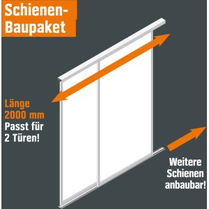 Schienen-Baupaket Profil Silber, 2-spurig, 2000 mm für Schiebetüren.