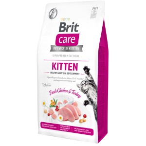 Brit Care Katzen-Trockenfutter Kitten Chicken and Turkey 7kg Packung für junge Katzen.