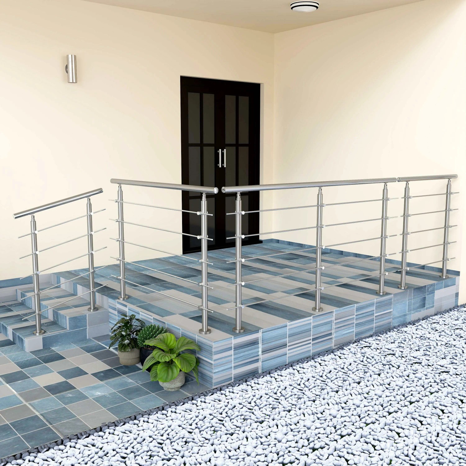 Edelstahl Geländer 150 cm mit 5 Querstäben für Treppen & Außenbereich. Modernes, gebürstetes Design für Sicherheit.