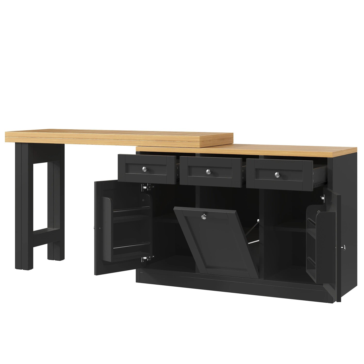 okwish Bartisch mit Ausziehbarer Platte Stauraum Küche 120x76x40cm Schwarz