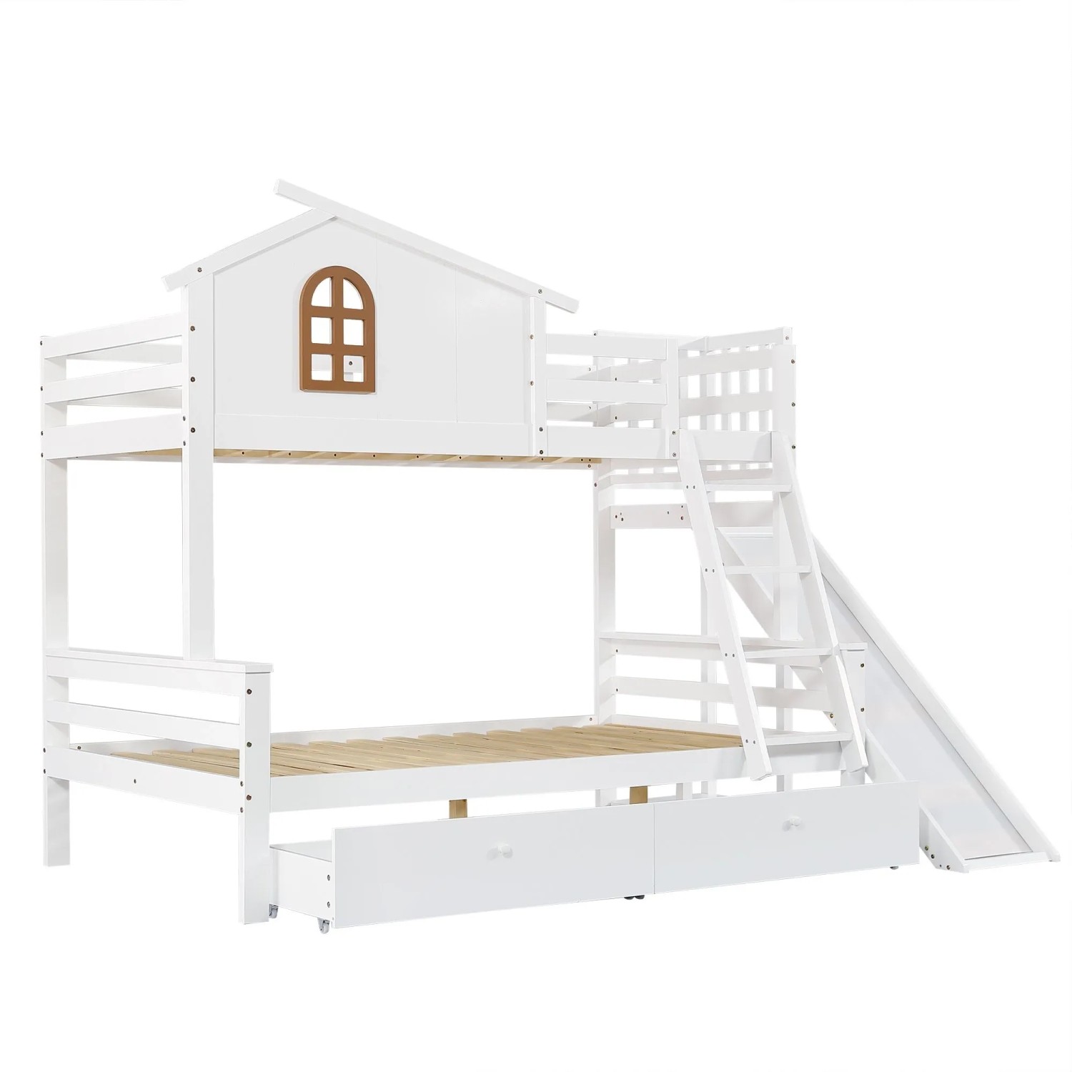 okwish Etagenbett 90x200cm mit Rutsche Schubladen Kinderzimmer Weiß ohne Matratze