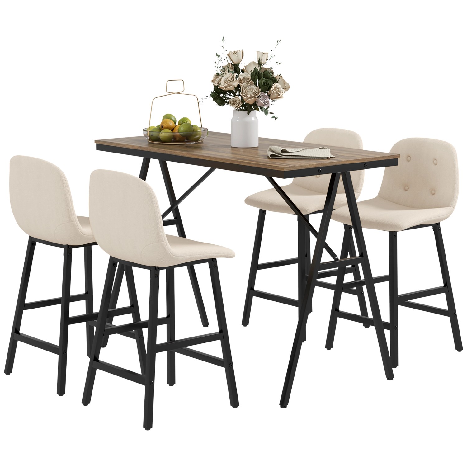 HOMCOM Bartisch mit Barhocker Set  5-Teilige Beige 120 x 60 x 91 cm günstig online kaufen