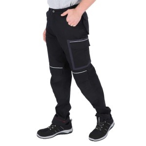 Eliworx Bundhose Workwear Anthrazit-Schwarz mit Stifttasche, Werkzeugtaschen und Reflexstreifen.