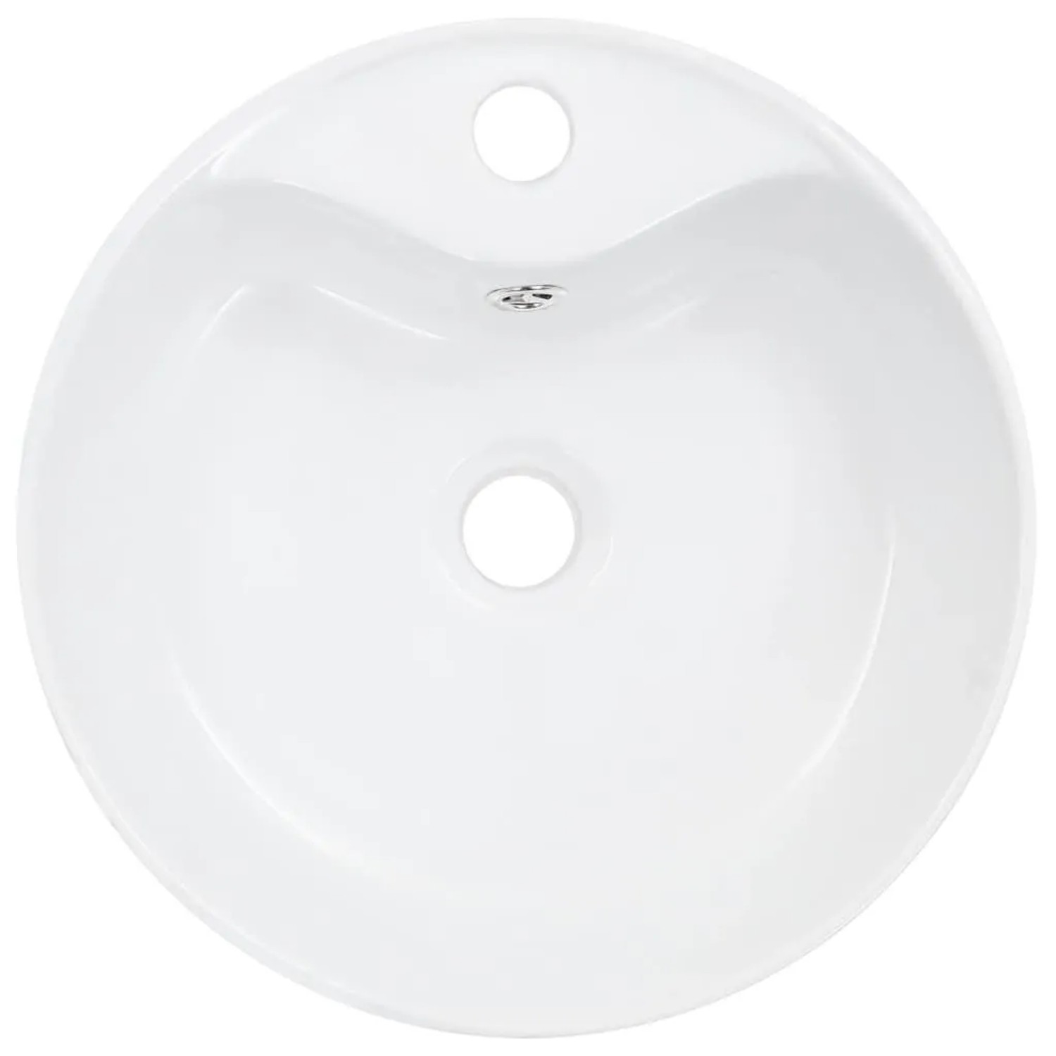 Rundes weißes Keramik-Waschbecken mit Überlauf und Hahnloch. Ideal für Bad und Gäste-WC.