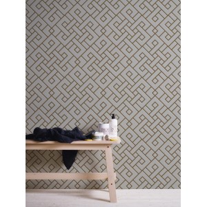Michalsky Living Vliestapete mit Grafik in Grau und Gold Metallic. Dekorative Tapete mit geometrischem Muster.