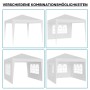 Weißer Wiltec Pavillon 3x3m mit UV-Schutz 50+ in vier Aufbauvarianten: offen, mit 1, 2 oder 3 Seitenwänden mit Fenstern.