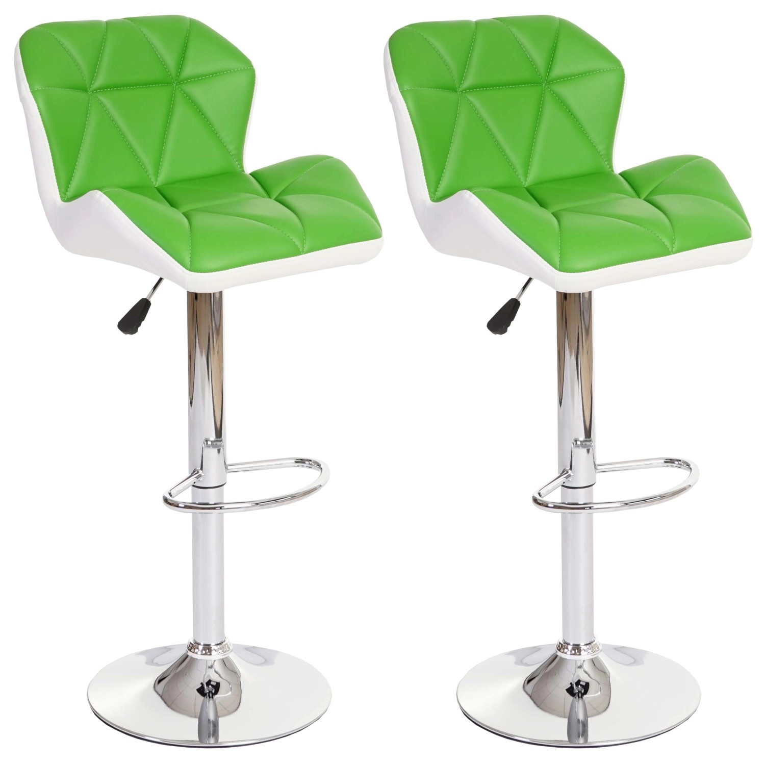 2er-Set: Grüne MCW Barhocker A92 mit Chromgestell, höhenverstellbar und drehbar.