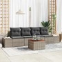 Graues 5-teiliges vidaXL Garten-Sofa-Set aus Polyrattan mit Kissen und Tisch.