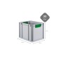 Graue PROREGAL Eurobox 30L mit grünem Griff, geschlossen, mit Deckel. Ideal zur Aufbewahrung.