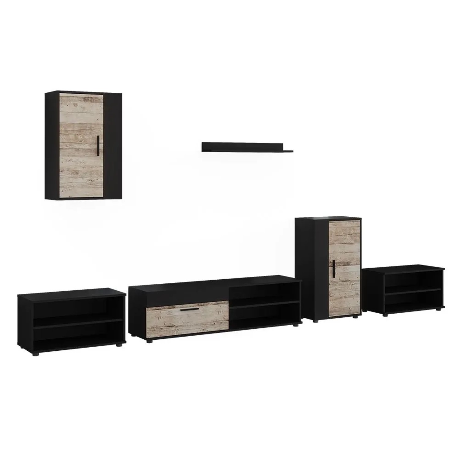 Vicco Wohnwand Berno Schwarz/Sandeiche 140 x 39 6-teiliges Set Art Nr 59221