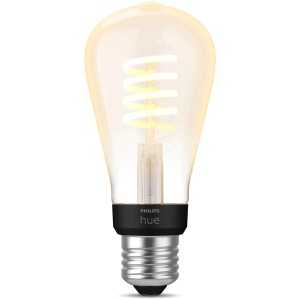 Philips Hue Filament Leuchtmittel E27 im Vintage-Look mit warmweißem Licht.