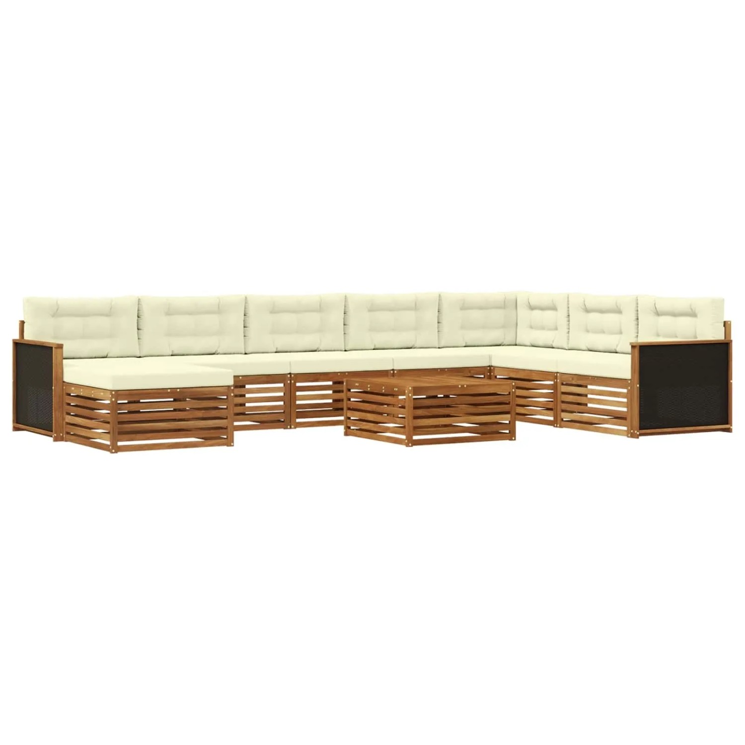 vidaXL Outdoor-Sofagarnitur 9 Stk Natur und Creme Massivholz Akazie 3383733