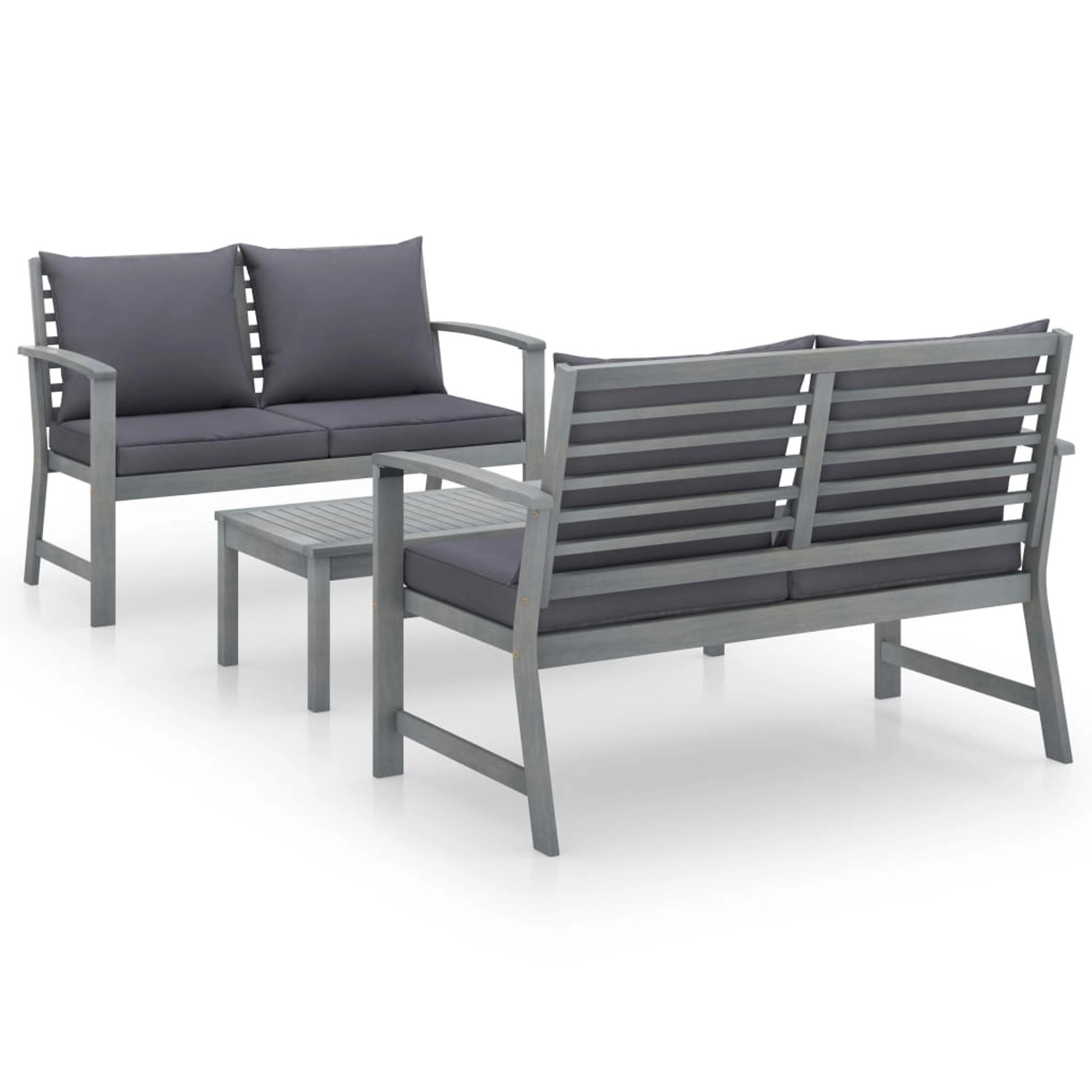 vidaXL 3-tlg Garten-Lounge-Set mit Auflagen Massivholz Akazie Grau