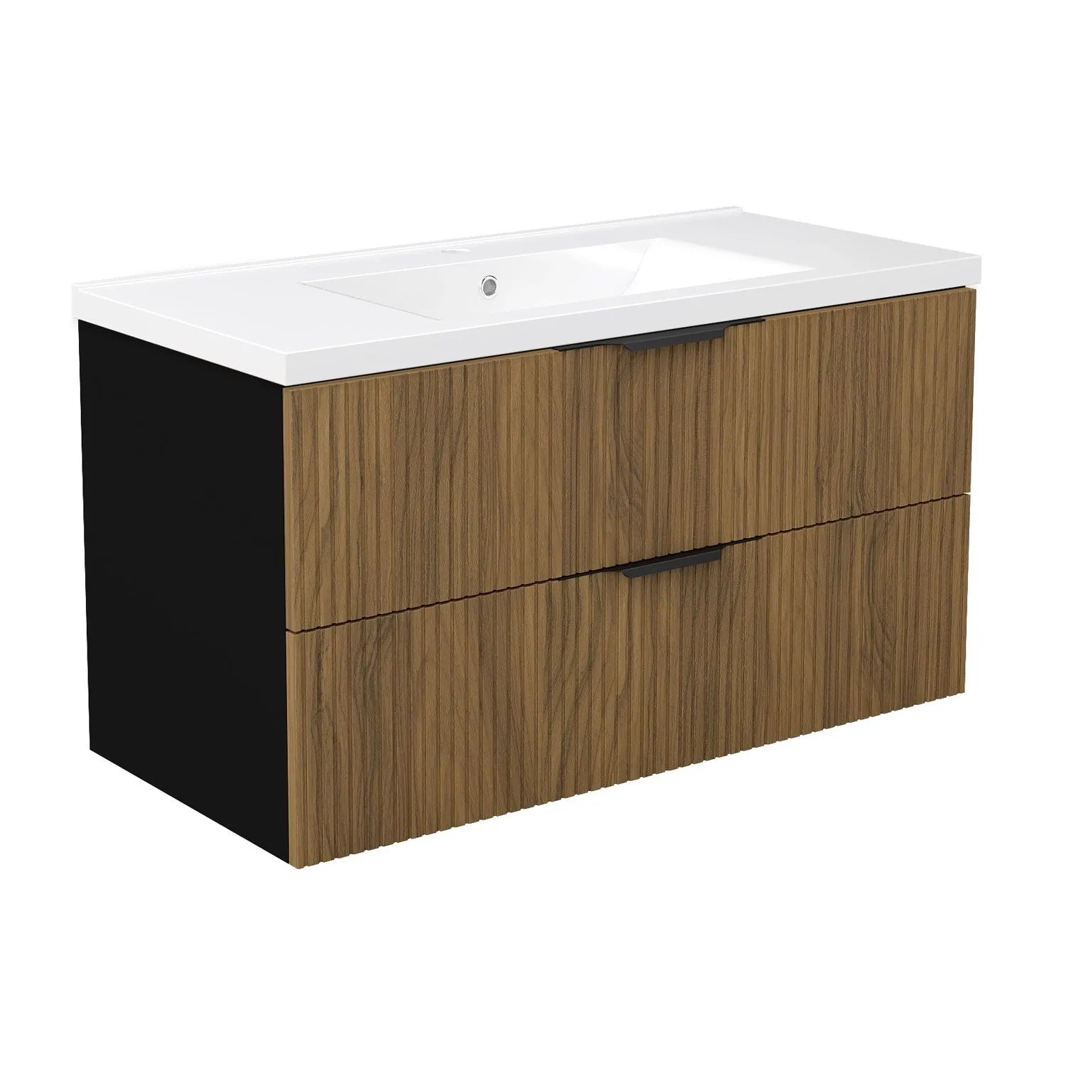 Duschspa Einzelwaschtisch ORIN 100 cm Keramik Waschbecken mit Unterschrank Softclose 2 tlg