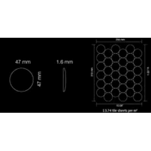 Detailzeichnung: Kupfer Mosaikfliese aus Titan, hochglänzend, runde Form, Maße.