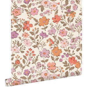 ESTAhome Vliestapete mit Blumenmuster in Lila und Orange, 53cm breit.