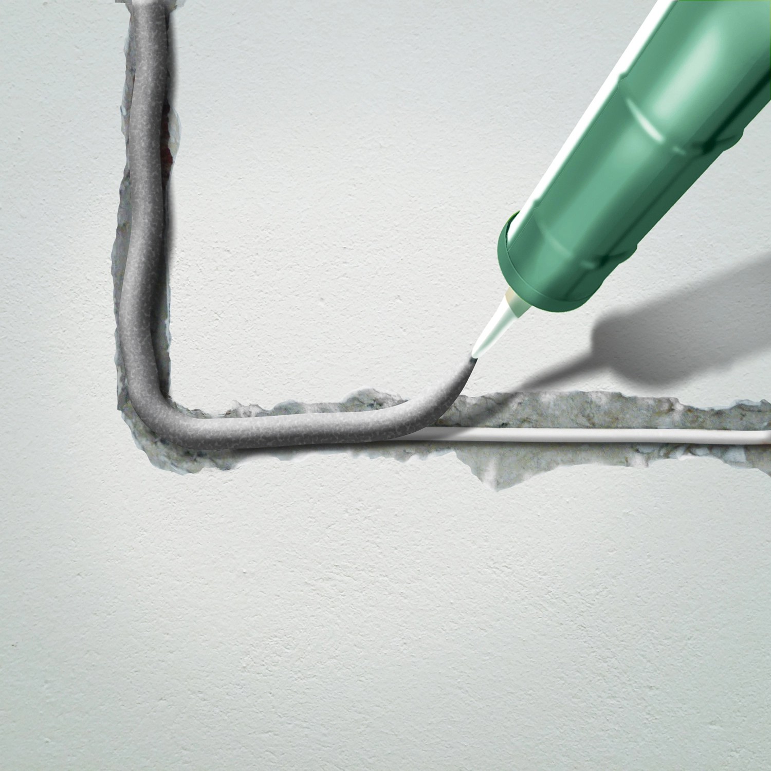 Anwendung von MEM Reparatur-Mörtel Fix & Fertig (zementgrau) zum Ausbessern einer Mauerwerksfuge.