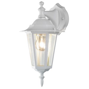 Weiße Außenwandleuchte Molinella im klassischen Design für E27 Leuchtmittel, ideal für den Außenbereich.