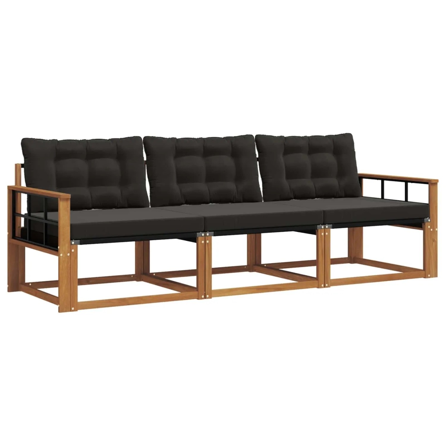 vidaXL Outdoor-Sofagarnitur mit Kissen 3-Tlg Natur und Schwarz 3369151