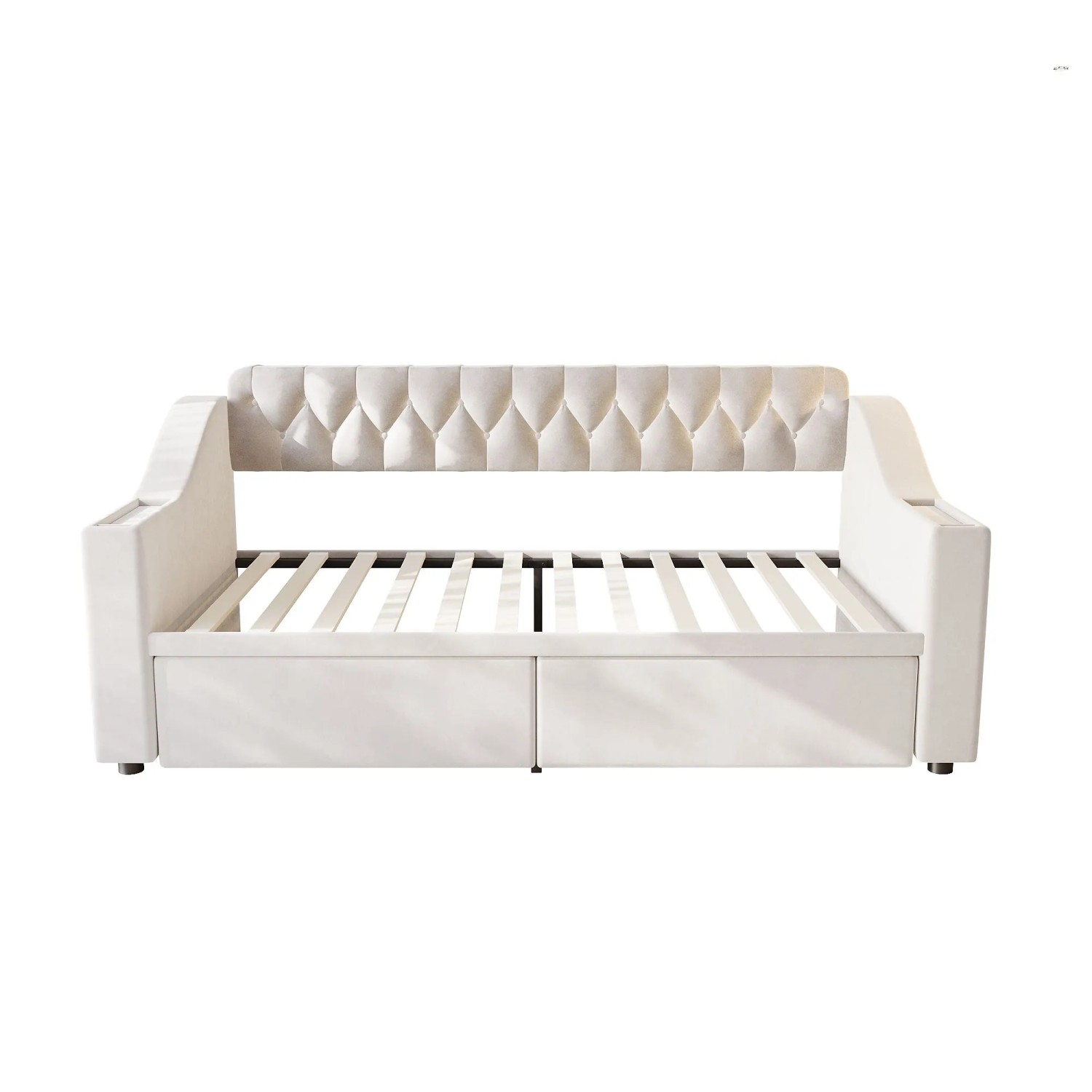 Merax Schlafsofa 90x190cm USB Armlehne Stauraum Beige