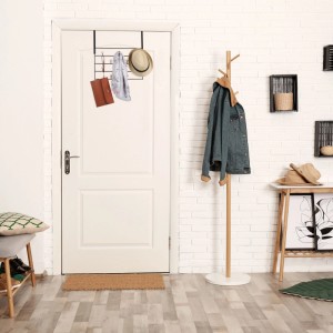 Relaxdays Türgarderobe Stahl Holz Schwarz 10 Haken 47,5 cm x 46 cm x 9 cm 0,7 kg