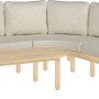 Modulare 4-teilige Gartenlounge Waldport aus Akazienholz mit beigen Kissen und Tisch.