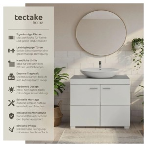 Tectake Waschbeckenunterschrank Idris 2 Geräumige Fächer Spanplatte und Mdf Platte 35 x 60 x 56 cm Weiß