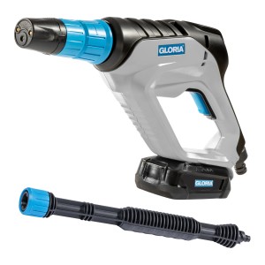 Gloria Akku-Mitteldruckreiniger MultiJet 18V Set mit Akku und Verlängerungslanze.