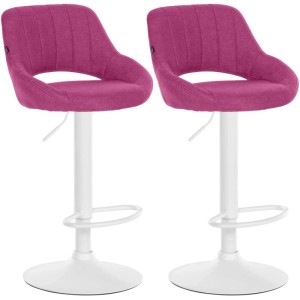 2er Set Barhocker SEGAD, lila Stoff, weiße Basis. Barstühle mit Rückenlehne.