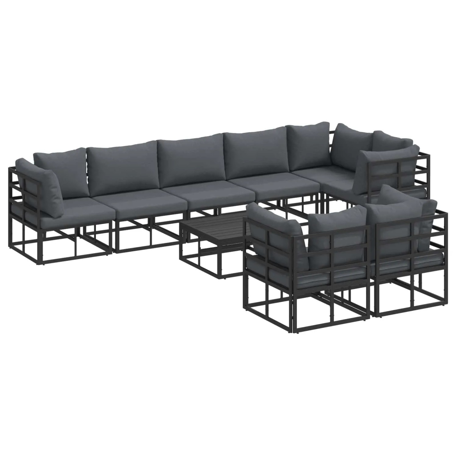 vidaXL Gartensofa-Set mit Kissen 9 Stk Schwarz Aluminium 3378889