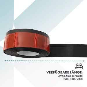 Schwarze, selbstklebende KARAT Sockelleiste Oslo, 25m Rolle. Zuschneidbare Bodenleiste für Wandabschluss.