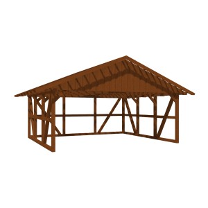 Skan Holz Carport Schwarzwald in Nussbraun mit Dachlattung und Rückwand.