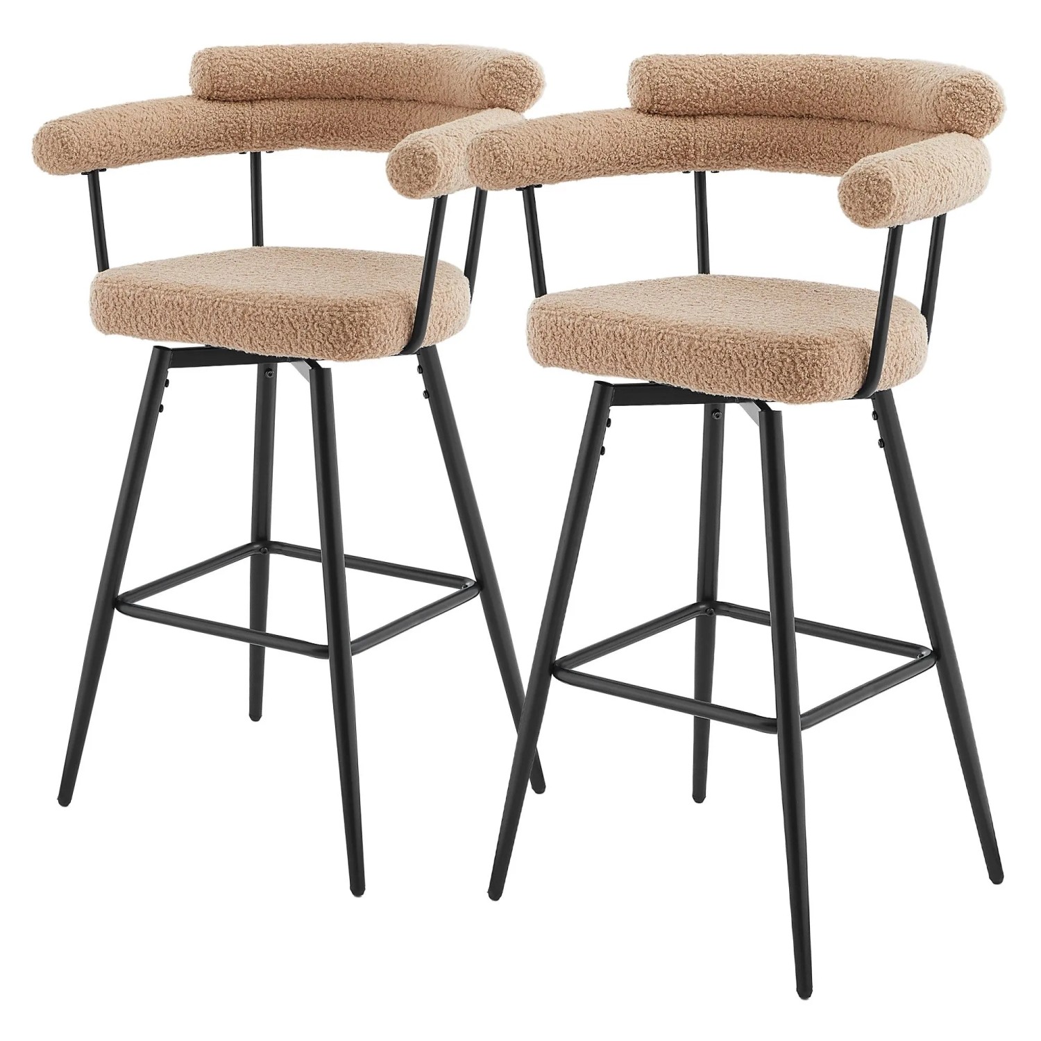 ML-Design Barhocker Drehbar 2Er Set Braun mit Teddy-Stoff 76 cm Hoch