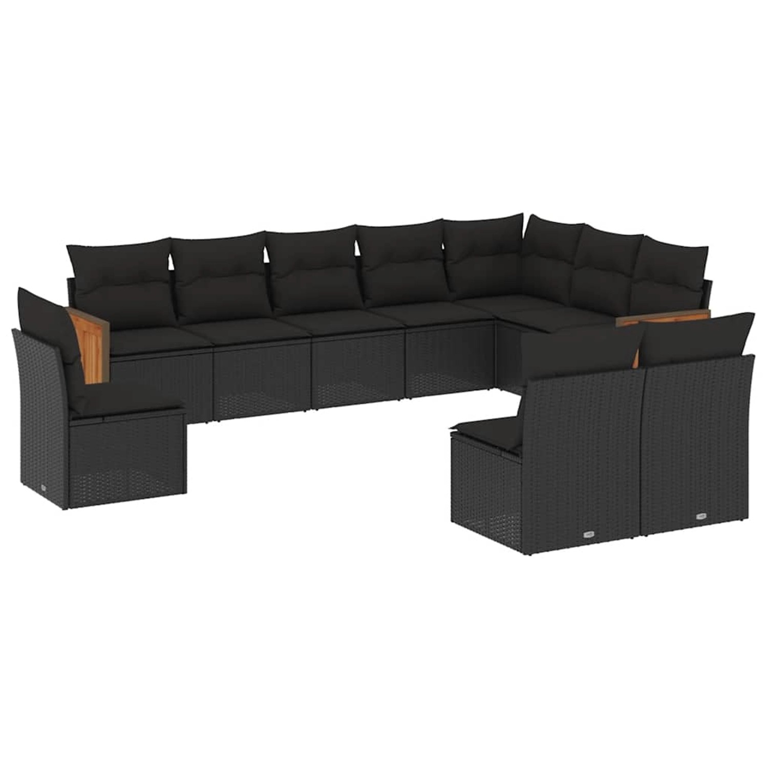 vidaXL 10-Tlg Garten-Sofagarnitur mit Kissen Schwarz Poly Rattan 3260151