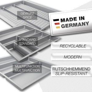 SOTECH ORGA-BOX-2 Besteckeinsatz Tiefe 462 mm Höhe 50,5 mm Für Nobilia Küchen Canvas Struktur Silbergrau Breite 409 mm