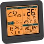 Schwarze TFA Funk-Wetterstation Sky mit Außensender zeigt Wettervorhersage, Innen- und Außentemperatur.