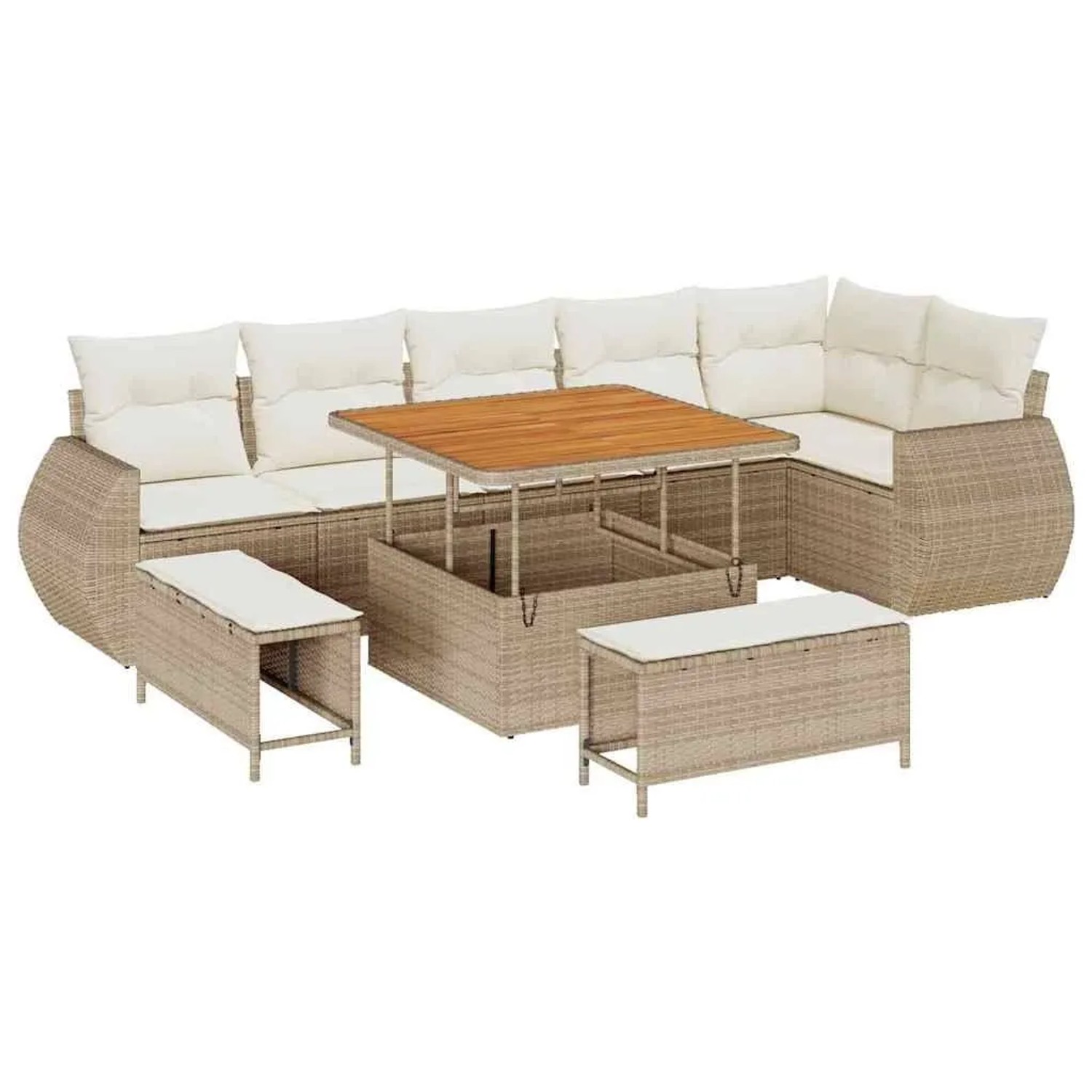 vidaXL Garten-Sofa-Set mit Kissen mit Speicher 9-Tlg Beige und Creme 3363836