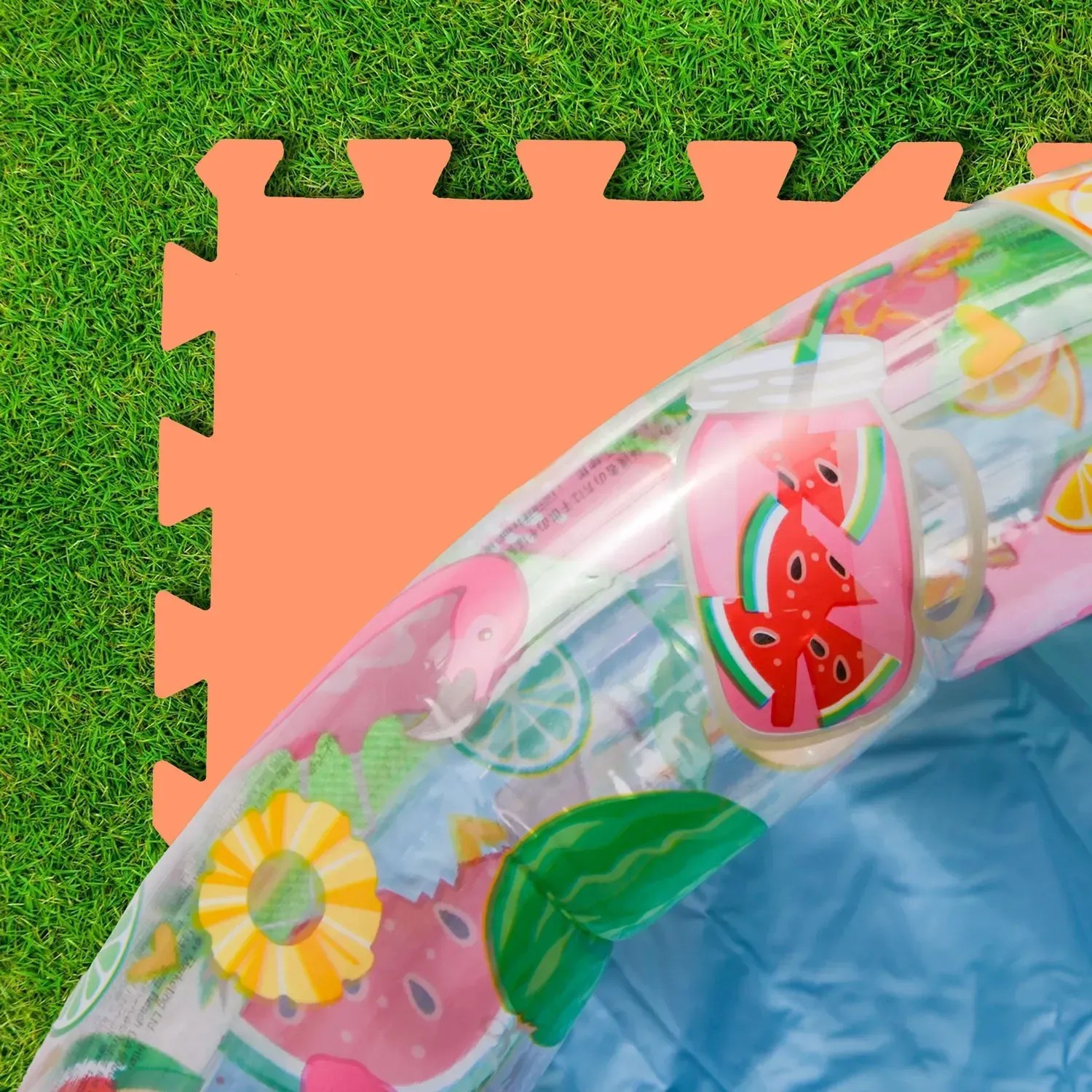 eyepower Poolmatte 8er Set orange unter Pool auf Rasen, Bodenschutzmatte