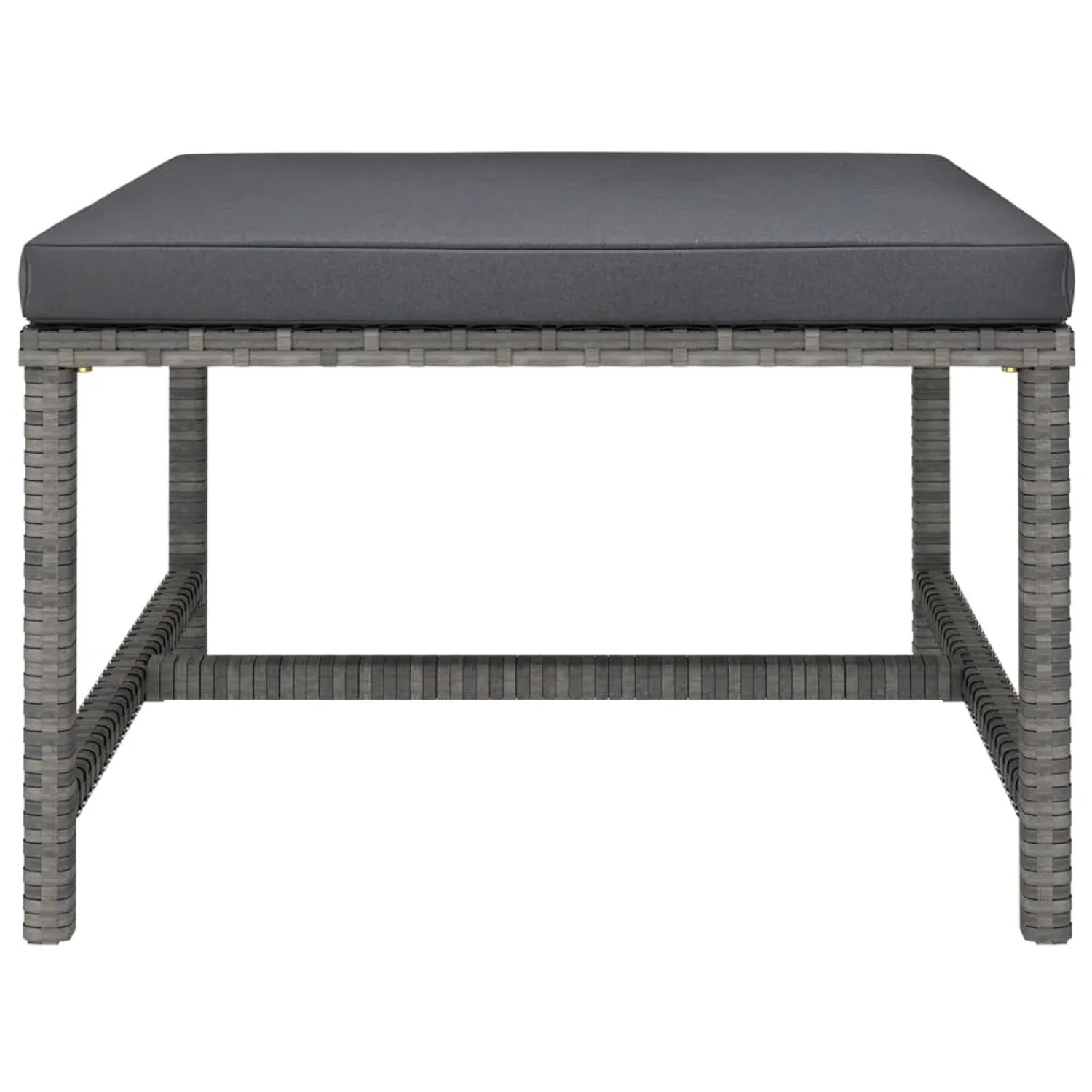 Grauer vidaXL Gartenhocker mit anthrazitfarbenem Kissen aus Polyrattan, Teil eines Lounge Sets.