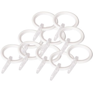 Weiße Gardinenringe (Ø 19mm) mit Faltenlegehaken für Gardinen und Vorhänge.