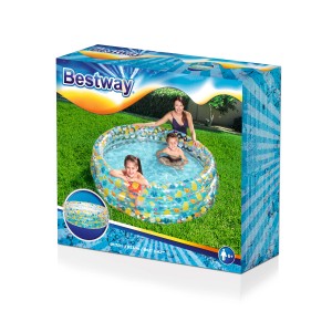 Bestway Planschbecken Tropical, Ø 170cm, mit 3-Ring-Design und tropischen Motiven auf der Verpackung.