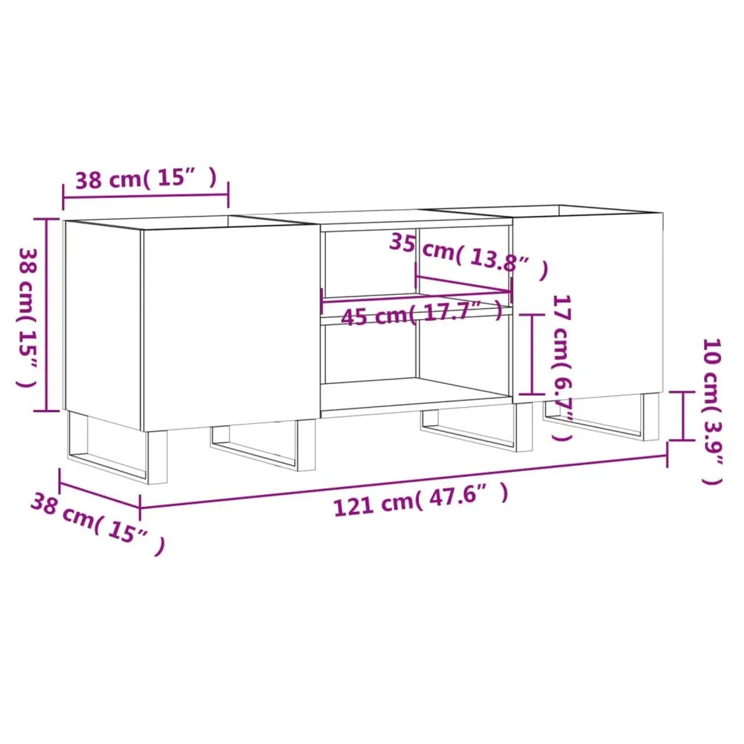 vidaXL Plattenschrank Weiß 121x38x48 cm Holzwerkstoff 831684_9