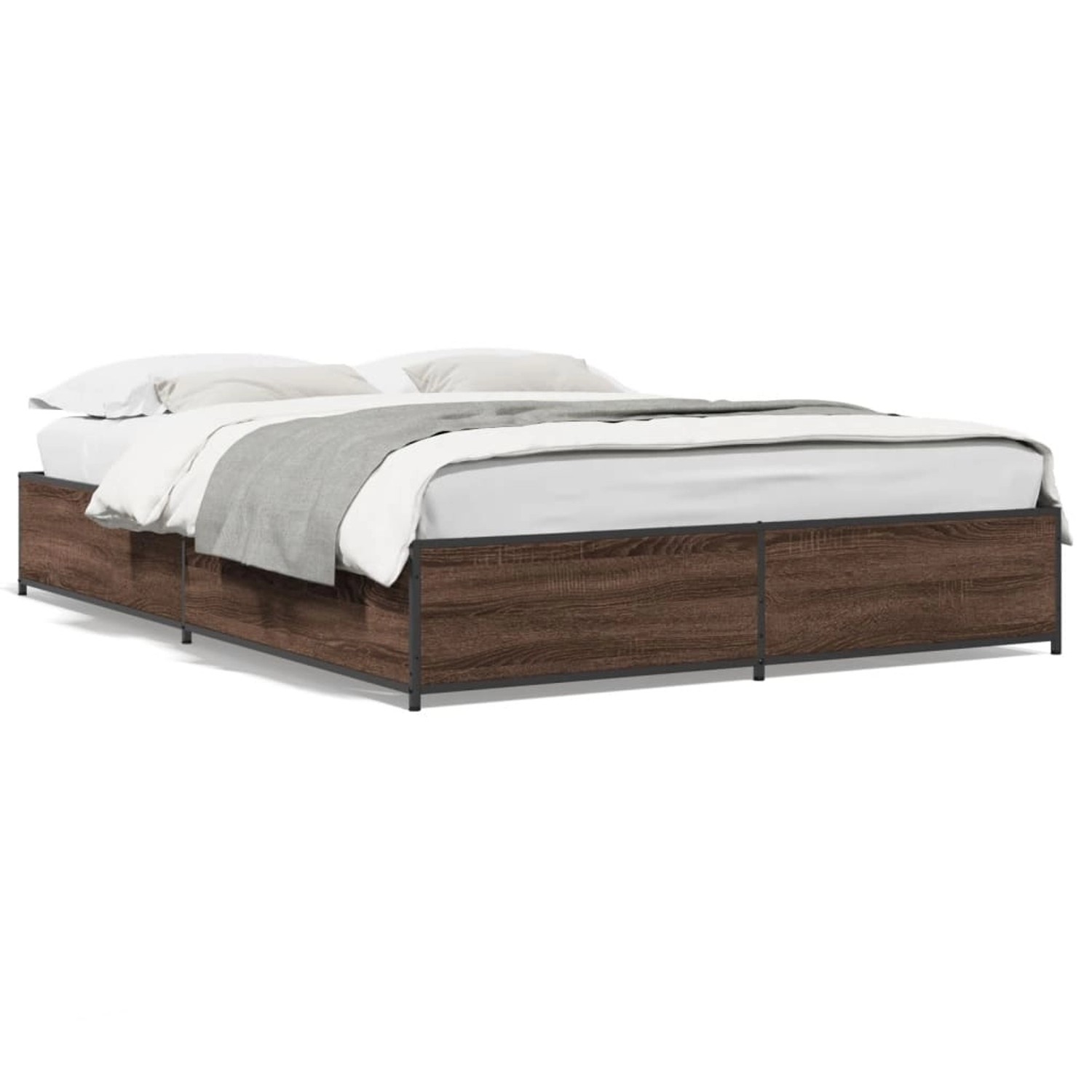 vidaXL Bettgestell Braun Eichen-Optik 135x190 cm Holzwerkstoff Metall 32798 günstig online kaufen