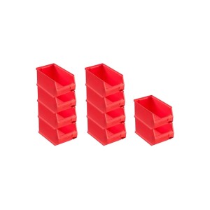 Sparset: 10 rote Sichtlagerboxen (2,8L). Kunststoff-Behälter für Werkstatt, Lager & Garage.